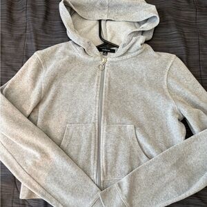 Ambiance Heather Gray cropped Zip-Up Hooded Jacket with Ring Pull